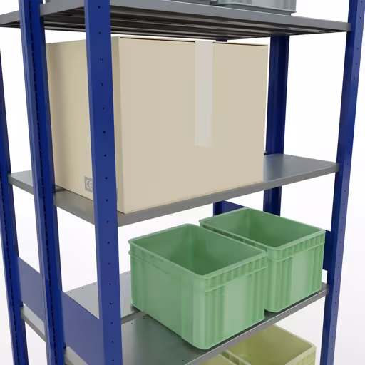 Produktbild Nr.16 des Artikels Grundregal, Doppelregal, Fachbodenregal Stecksystem MULTIplus150, 3000 x 1000 x (2x300) mm (HxBxT), 2x7 Fachböden, Längenriegel, RAL 5010 enzianblau aus der Produktreihe Fachbodenregale von der Marke Schulte Lagertechnik