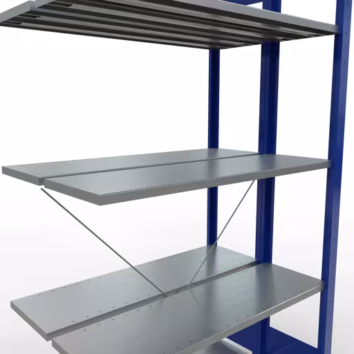 Produktbild Nr.16 des Artikels Anbauregal, Doppelregal, Fachbodenregal Stecksystem MULTIplus150, 2000 x 1000 x (2x300) mm (HxBxT), 2x5 Fachböden, Kreuzstrebe, RAL 5010 enzianblau aus der Produktreihe Fachbodenregale von der Marke Schulte Lagertechnik