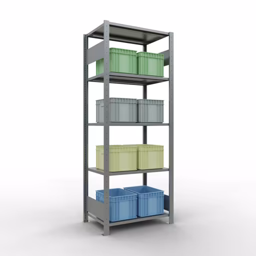 Grundregal, Fachbodenregal Stecksystem MULTIplus150, 2000 x 750 x 500 mm (HxBxT), 5 Fachböden, Längenriegel, verzinkt mit der Artikelnr. 12750-75-LR Grundregal, Fachbodenregal Stecksystem MULTIplus150, 2000 x 750 x 500 mm (HxBxT), 5 Fachböden, Längenriegel, verzinkt von Schulte Lagertechnik aus der Kategorie Stecksystem