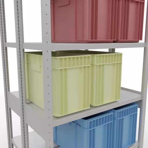 Andere Ansicht des Artikels Grundregal, Doppelregal, Fachbodenregal Stecksystem MULTIplus250, 2500 x 1000 x (2x400) mm (HxBxT), 2x6 Fachböden, Längenriegel, RAL 7035 lichtgrau aus der Kategorie Fachbodenregale