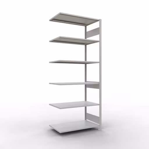 Anbauregal, Fachbodenregal Stecksystem MULTIplus85, 2500 x 1000 x 600 mm (HxBxT), 6 Fachböden, Längenriegel, RAL 7035 lichtgrau aus der Kategorie Anbauregal mit der Artikelnummer 33066-LR