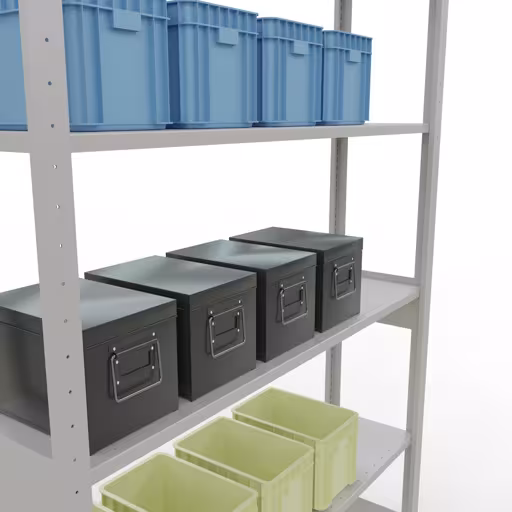 Grundregal, Fachbodenregal Stecksystem MULTIplus150, 2500 x 1300 x 300 mm (HxBxT), 6 Fachböden, Längenriegel, RAL 7035 lichtgrau von der Marke Schulte Lagertechnik aus der Produktreihe Stecksystem