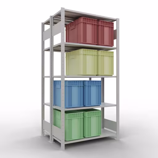 Grundregal, Doppelregal, Fachbodenregal Stecksystem MULTIplus150, 2000 x 1000 x (2x400) mm (HxBxT), 2x5 Fachböden, Längenriegel, RAL 7035 lichtgrau von Schulte Lagertechnik mit der Artikelnr. 33140