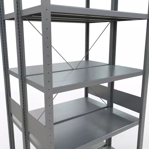 Produktbild Nr.6 des Artikels Grundregal, Doppelregal, Fachbodenregal Stecksystem MULTIplus250, 3000 x 1000 x (2x400) mm (HxBxT), 2x7 Fachböden, Kreuzstrebe, verzinkt aus der Produktreihe Fachbodenregale von der Marke Schulte Lagertechnik