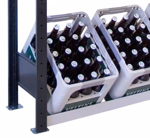 Produktbild Nr 9 des Artikels Grundregal, Getränkekistenregal 1800 x 1.300 x 300 mm (HxBxT), schwarz/silber, 3 Ebenen für 12 Getränkekisten Abbildung Nr 9 des Artikels Grundregal, Getränkekistenregal 1800 x 1.300 x 300 mm (HxBxT), schwarz/silber, 3 Ebenen für 12 Getränkekisten aus der Produktgruppe Fachbodenregale von der Marke Schulte Lagertechnik