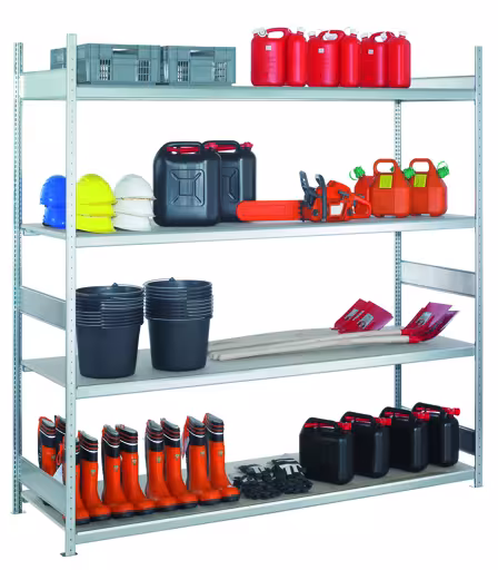 Abbildung Nr 8 des Artikels Grundregal, Weitspannregal WS 2000 mit Spanplatten, 2500 x 1500 x 500 mm (HxBxT), verzinkt, 4 Ebenen, Fachlast 400 kg, Feldlast 1.600 kg aus der Produktgruppe Weitspannregale von der Marke Schulte Lagertechnik