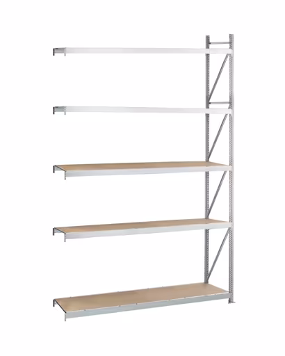 Zusatzbild des Artikels Anbauregal, Weitspannregal WS 3000 mit Spanplatten, 3000 x 2500 x 500 mm, verzinkt, 5 Ebenen, Fachlast 500 kg, Feldlast 2.500 kg aus WS3000 für Fachlasten bis 500kg