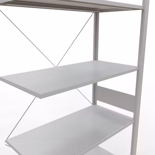Abbildung Nr 15 des Artikels Anbauregal, Fachbodenregal Stecksystem MULTIplus150, 3000 x 1000 x 500 mm (HxBxT), 7 Fachböden, Kreuzstrebe, RAL 7035 lichtgrau aus der Produktgruppe Stecksystem von der Marke Schulte Lagertechnik