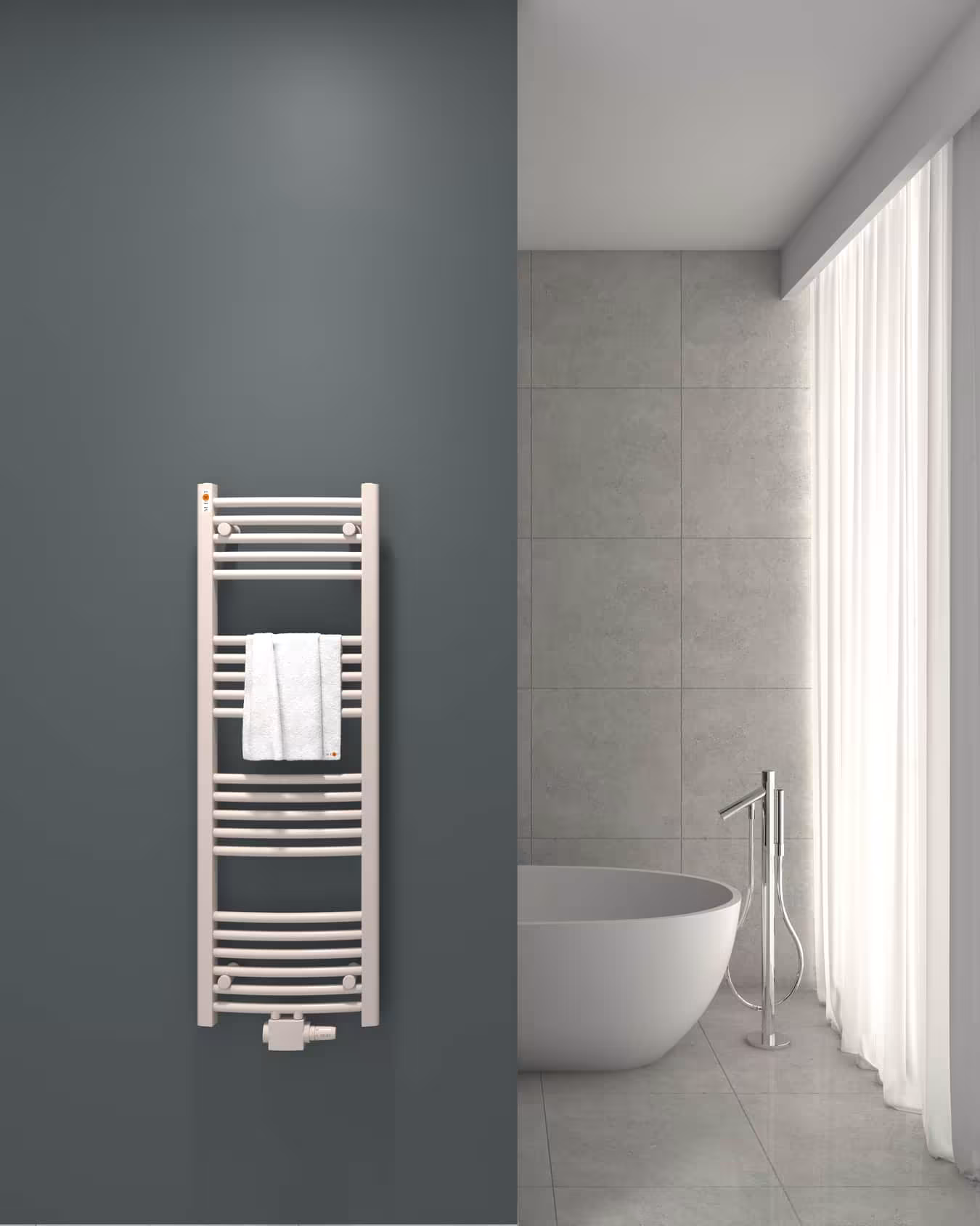 MERT Badheizkörper weiß gebogen, Mittelanschluss Typ Größe: 400x1200 mm aus der Kategorie Bad-Heizkörper mit der Artikelnr. 2-40x120-M