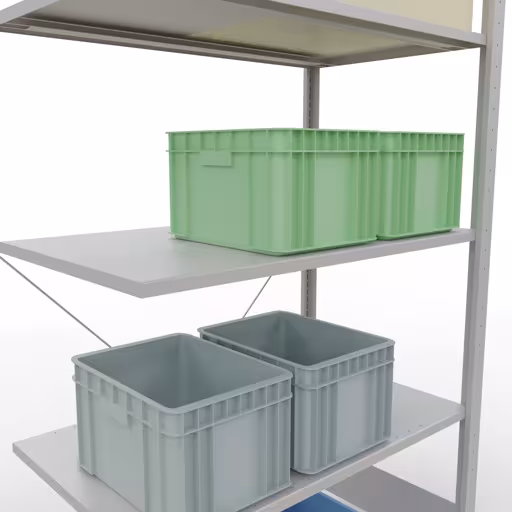 Abbildung Nr 8 des Artikels Anbauregal, Fachbodenregal Stecksystem MULTIplus85, 2000 x 1000 x 600 mm (HxBxT), 5 Fachböden, Kreuzstrebe, RAL 7035 lichtgrau aus der Produktgruppe Stecksystem von der Marke Schulte Lagertechnik