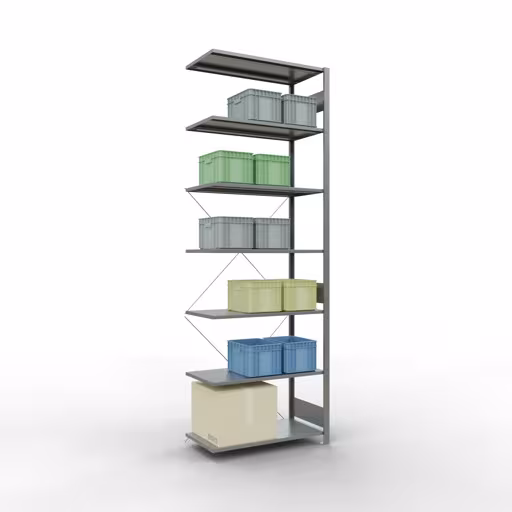 Abbildung Nr 12 des Artikels Anbauregal, Fachbodenregal Stecksystem MULTIplus85, 3000 x 1000 x 500 mm (HxBxT), 7 Fachböden, Kreuzstrebe, verzinkt aus der Produktgruppe Stecksystem von der Marke Schulte Lagertechnik