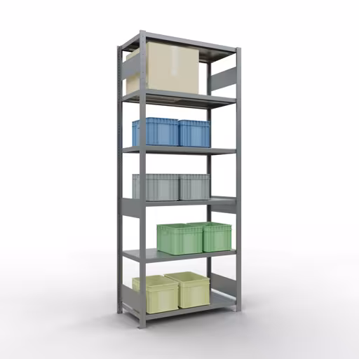 Abbildung Nr 12 des Artikels Grundregal, Fachbodenregal Stecksystem MULTIplus250, 2500 x 1000 x 500 mm (HxBxT), 6 Fachböden, Längenriegel, verzinkt aus der Produktgruppe Stecksystem von der Marke Schulte Lagertechnik