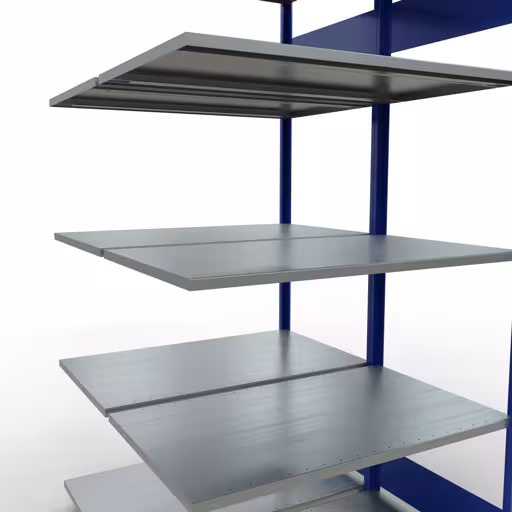 Produktbild Nr.7 des Artikels Anbauregal, Doppelregal, Fachbodenregal Stecksystem MULTIplus150, 2000 x 1000 x (2x600) mm (HxBxT), 2x5 Fachböden, Längenriegel, RAL 5010 enzianblau aus der Produktreihe Fachbodenregale von der Marke Schulte Lagertechnik