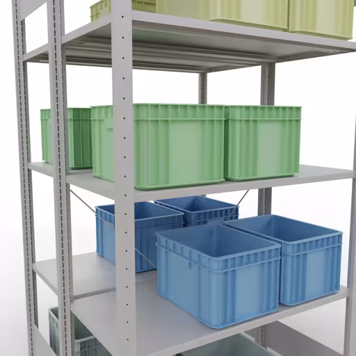 Weitere Ansicht des Artikels Grundregal, Doppelregal, Fachbodenregal Stecksystem MULTIplus150, 2000 x 1000 x (2x500) mm (HxBxT), 2x5 Fachböden, Kreuzstrebe, RAL 7035 lichtgrau aus der Kategorie Fachbodenregale
