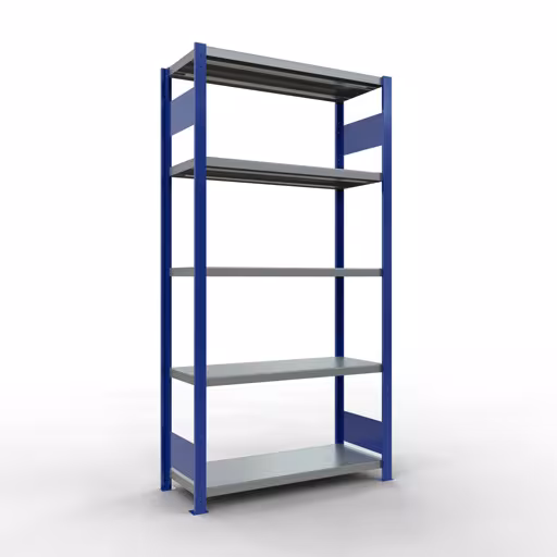 Grundregal, Fachbodenregal Stecksystem MULTIplus250, 2000 x 1000 x 400 mm (HxBxT), 5 Fachböden, Längenriegel, RAL 5010 enzianblau/verzinkt aus der Kategorie Grundregal mit der Artikelnummer 12940-LR-B