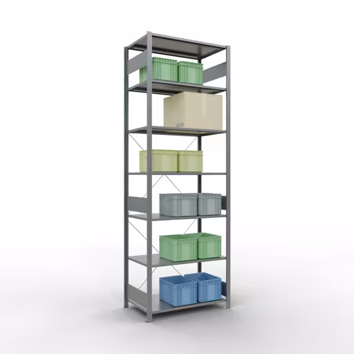 Produktbild Nr 13 des Artikels Grundregal, Fachbodenregal Stecksystem MULTIplus150, 3000 x 1000 x 600 mm (HxBxT), 7 Fachböden, Kreuzstrebe, verzinkt Abbildung Nr 13 des Artikels Grundregal, Fachbodenregal Stecksystem MULTIplus150, 3000 x 1000 x 600 mm (HxBxT), 7 Fachböden, Kreuzstrebe, verzinkt aus der Produktgruppe Stecksystem von der Marke Schulte Lagertechnik