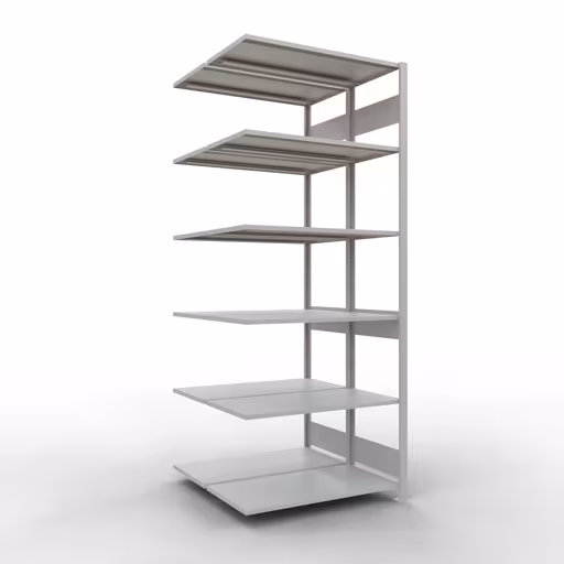 Anbauregal, Doppelregal, Fachbodenregal Stecksystem MULTIplus150, 2500 x 1000 x (2x500) mm (HxBxT), 2x6 Fachböden, Längenriegel, RAL 7035 lichtgrau aus der Kategorie Doppelregale mit der Artikelnummer 33156