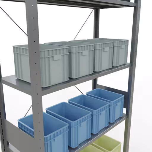 Abbildung Nr 10 des Artikels Grundregal, Fachbodenregal Stecksystem MULTIplus150, 3000 x 1000 x 400 mm (HxBxT), 7 Fachböden, Kreuzstrebe, verzinkt aus der Produktgruppe Stecksystem von der Marke Schulte Lagertechnik