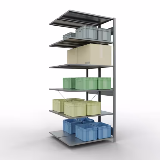 Anbauregal, Doppelregal, Fachbodenregal Stecksystem MULTIplus150, 2500 x 1000 x (2x500) mm (HxBxT), 2x6 Fachböden, Kreuzstrebe, verzinkt von der Marke Schulte Lagertechnik aus der Produktreihe Fachbodenregale