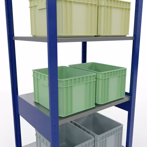 Grundregal, Fachbodenregal Stecksystem MULTIplus150, 2500 x 750 x 600 mm (HxBxT), 6 Fachböden, Längenriegel, RAL 5010 enzianblau/verzinkt/verzinkt von Schulte Lagertechnik aus der Kategorie Stecksystem