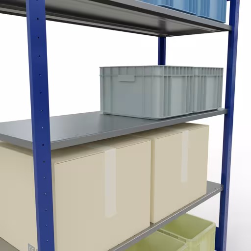 Produktbild Nr.13 des Artikels Grundregal, Fachbodenregal Stecksystem MULTIplus150, 2000 x 1300 x 500 mm (HxBxT), 5 Fachböden, Längenriegel, RAL 5010 enzianblau/verzinkt aus der Produktreihe Stecksystem von der Marke Schulte Lagertechnik