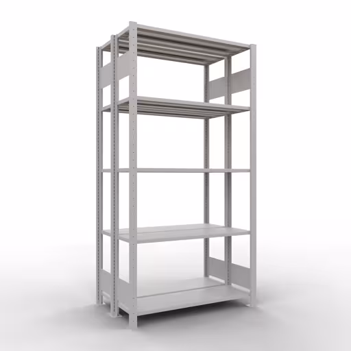 Grundregal, Doppelregal, Fachbodenregal Stecksystem MULTIplus150, 2000 x 1000 x (2x300) mm (HxBxT), 2x5 Fachböden, Längenriegel, RAL 7035 lichtgrau aus der Kategorie Doppelregale mit der Artikelnummer 33130