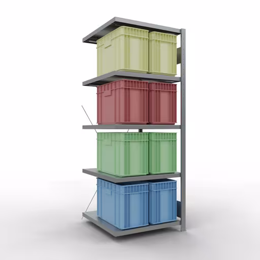 Anbauregal, Fachbodenregal Stecksystem MULTIplus250, 2000 x 750 x 800 mm (HxBxT), 5 Fachböden, Kreuzstrebe, verzinkt von der Marke Schulte Lagertechnik aus der Produktreihe Stecksystem
