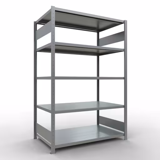 Grundregal, Fachbodenregal Stecksystem MULTIplus250, 2000 x 1300 x 800 mm (HxBxT), 5 Fachböden, Längenriegel, verzinkt aus der Kategorie Grundregal mit der Artikelnummer 12980-130-LR