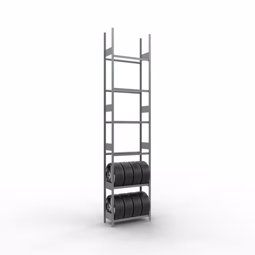 Abbildung Nr 7 des Artikels Grundregal, Räder-/Reifenregal, 4500 x 1000 x 400 mm, verzinkt, 6 Lagerebenen á 150 kg Fachlast pro Ebene aus der Produktgruppe Fachbodenregale von der Marke Schulte Lagertechnik