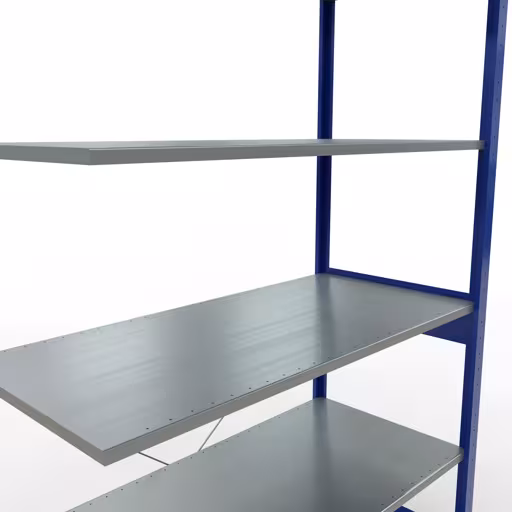 Zusatzbild des Artikels Anbauregal, Fachbodenregal Stecksystem MULTIplus150, 2500 x 1300 x 600 mm (HxBxT), 6 Fachböden, Kreuzstrebe, RAL 5010 enzianblau/verzinkt aus Anbauregal