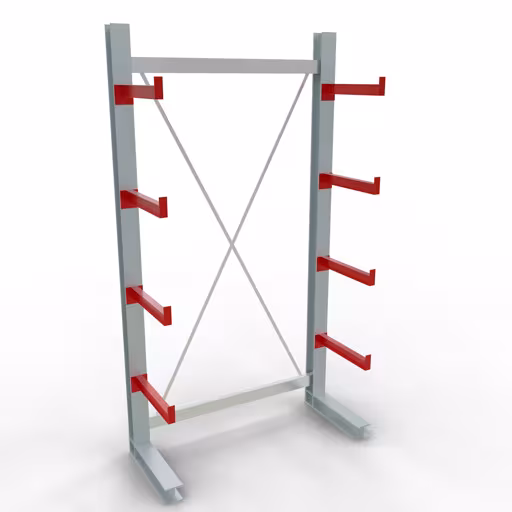 Abbildung Nr 9 des Artikels K 3000 Komplettregal, einseitig, 2500 x 1300 x 500 mm, RAL 7001 / RAL 3000, 5 Lagerebenen aus der Produktgruppe Kragarmregale von der Marke Schulte Lagertechnik