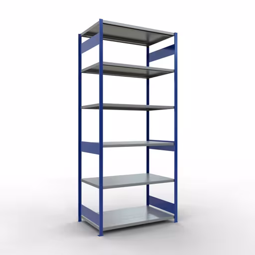 Grundregal, Fachbodenregal Stecksystem MULTIplus250, 3000 x 1300 x 800 mm (HxBxT), 7 Fachböden, Längenriegel, RAL 5010 enzianblau/verzinkt aus der Kategorie Grundregal mit der Artikelnummer 12982-130-LR-B