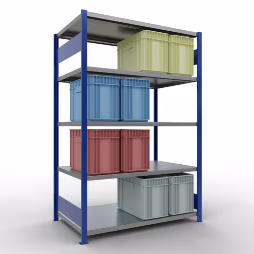 Produktbild Nr 14 des Artikels Grundregal, Fachbodenregal Stecksystem MULTIplus250, 2000 x 1300 x 800 mm (HxBxT), 5 Fachböden, Längenriegel, RAL 5010 enzianblau/verzinkt Abbildung Nr 14 des Artikels Grundregal, Fachbodenregal Stecksystem MULTIplus250, 2000 x 1300 x 800 mm (HxBxT), 5 Fachböden, Längenriegel, RAL 5010 enzianblau/verzinkt aus der Produktgruppe Stecksystem von der Marke Schulte Lagertechnik