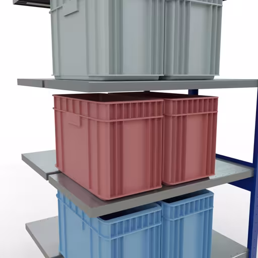 Andere Ansicht des Artikels Anbauregal, Doppelregal, Fachbodenregal Stecksystem MULTIplus250, 2500 x 1000 x (2x500) mm (HxBxT), 2x6 Fachböden, Längenriegel, RAL 5010 enzianblau aus der Kategorie Fachbodenregale