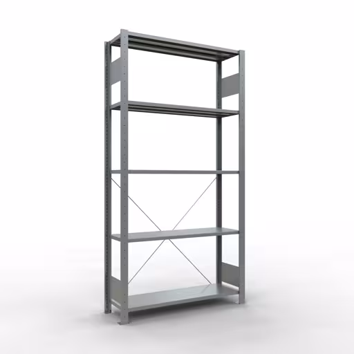 Grundregal, Fachbodenregal Stecksystem MULTIplus85, 2000 x 1000 x 300 mm (HxBxT), 5 Fachböden, Kreuzstrebe, verzinkt aus der Kategorie Grundregal mit der Artikelnummer 13130