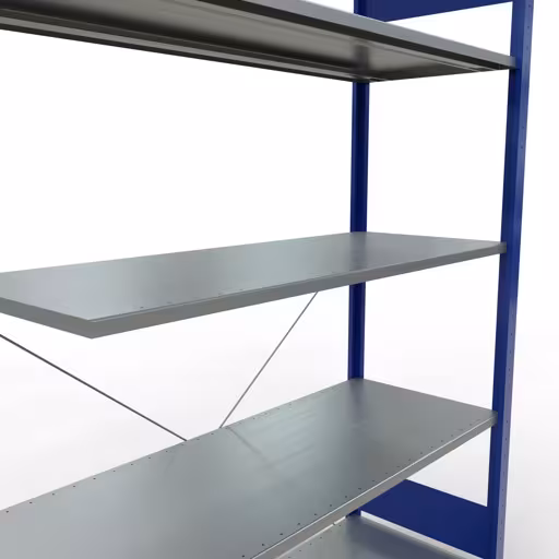 Zusatzbild des Artikels Anbauregal, Fachbodenregal Stecksystem MULTIplus150, 2000 x 1300 x 500 mm (HxBxT), 5 Fachböden, Kreuzstrebe, RAL 5010 enzianblau/verzinkt aus Anbauregal
