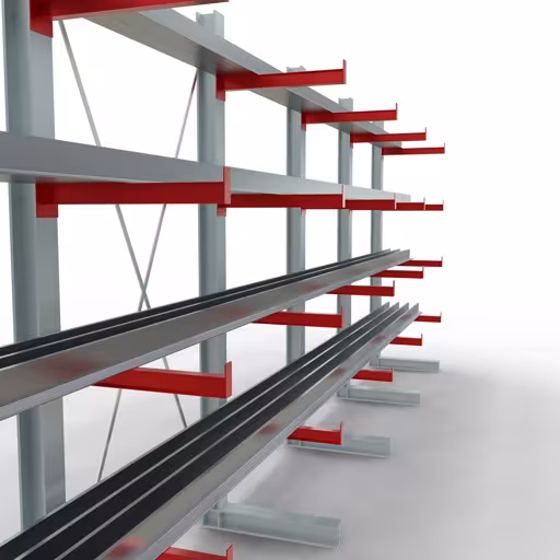 Abbildung Nr 12 des Artikels K 3000 Komplettregal, einseitig, 2500 x 6500 x 600 mm, RAL 7001 / RAL 3000, 5 Lagerebenen aus der Produktgruppe Kragarmregale von der Marke Schulte Lagertechnik
