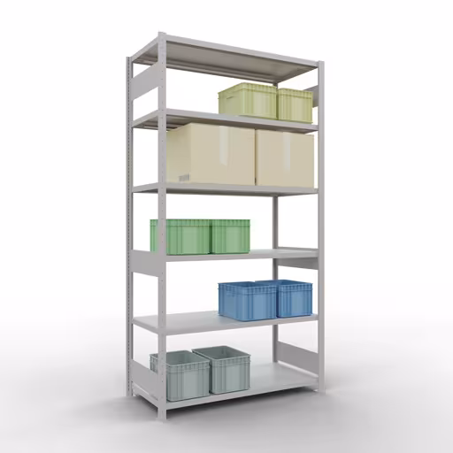 Abbildung Nr 14 des Artikels Grundregal, Fachbodenregal Stecksystem MULTIplus250, 2500 x 1300 x 600 mm (HxBxT), 6 Fachböden, Längenriegel, RAL 7035 lichtgrau aus der Produktgruppe Stecksystem von der Marke Schulte Lagertechnik