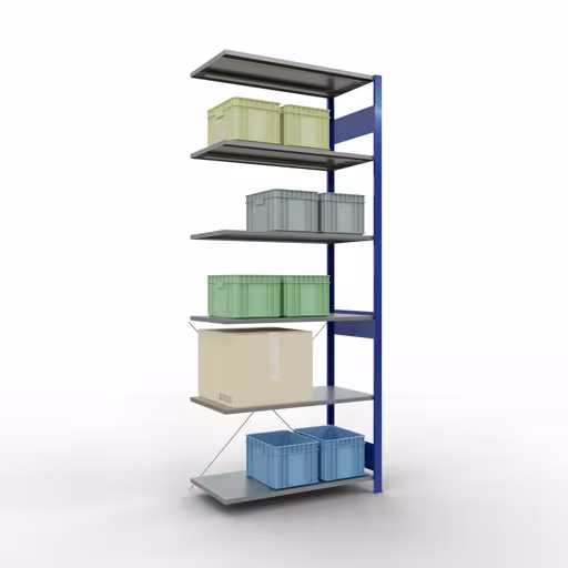 Produktbild Nr.14 des Artikels Anbauregal, Fachbodenregal Stecksystem MULTIplus150, 2500 x 1000 x 500 mm (HxBxT), 6 Fachböden, Kreuzstrebe, RAL 5010/verzinkt aus der Produktreihe Stecksystem von der Marke Schulte Lagertechnik