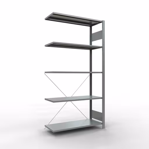 Anbauregal, Fachbodenregal Stecksystem MULTIplus85, 2000 x 1000 x 400 mm (HxBxT), 5 Fachböden, Kreuzstrebe, verzinkt aus der Kategorie Anbauregal mit der Artikelnummer 13145