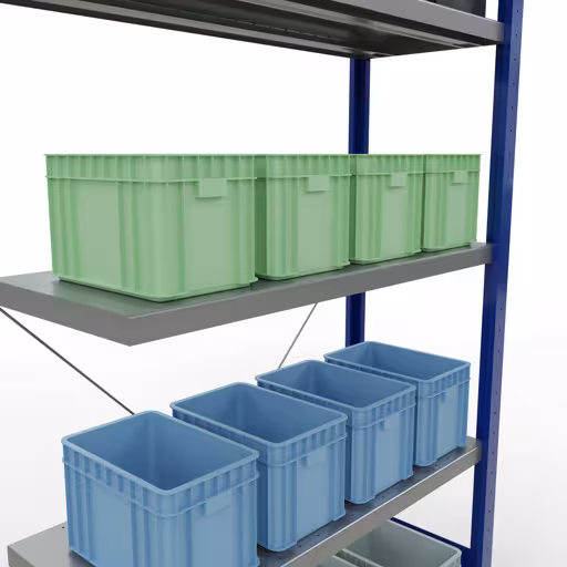 Abbildung Nr 11 des Artikels Anbauregal, Fachbodenregal Stecksystem MULTIplus330, 2000 x 1000 x 400 mm (HxBxT), 5 Fachböden, Kreuzstrebe, RAL 5010 enzianblau/verzinkt aus der Produktgruppe Stecksystem von der Marke Schulte Lagertechnik