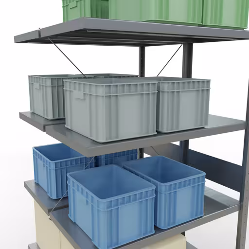 Anbauregal, Doppelregal, Fachbodenregal Stecksystem MULTIplus250, 3000 x 1000 x (2x500) mm (HxBxT), 2x7 Fachböden, Kreuzstrebe, verzinkt von der Marke Schulte Lagertechnik aus der Produktreihe Fachbodenregale
