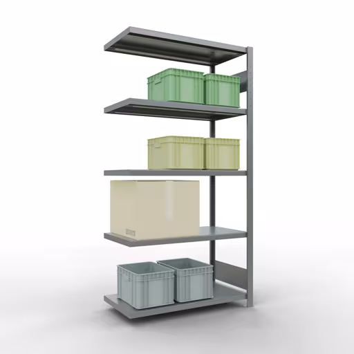 Abbildung Nr 10 des Artikels Anbauregal, Fachbodenregal Stecksystem MULTIplus330, 2000 x 1000 x 500 mm (HxBxT), 5 Fachböden, Längenriegel, verzinkt aus der Produktgruppe Stecksystem von der Marke Schulte Lagertechnik