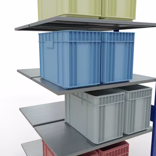 Zusatzbild des Artikels Anbauregal, Doppelregal, Fachbodenregal Stecksystem MULTIplus150, 3000 x 1000 x (2x600) mm (HxBxT), 2x7 Fachböden, Längenriegel, RAL 5010 enzianblau aus Doppelregale