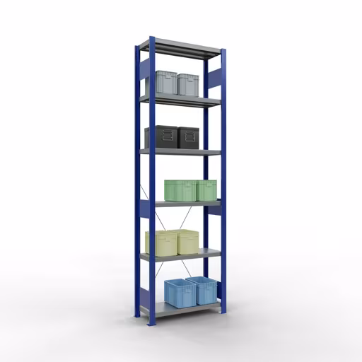 Abbildung Nr 12 des Artikels Grundregal, Fachbodenregal Stecksystem MULTIplus250, 2500 x 750 x 300 mm (HxBxT), 6 Fachböden, Kreuzstrebe, RAL 5010 enzianblau/verzinkt/verzinkt aus der Produktgruppe Stecksystem von der Marke Schulte Lagertechnik