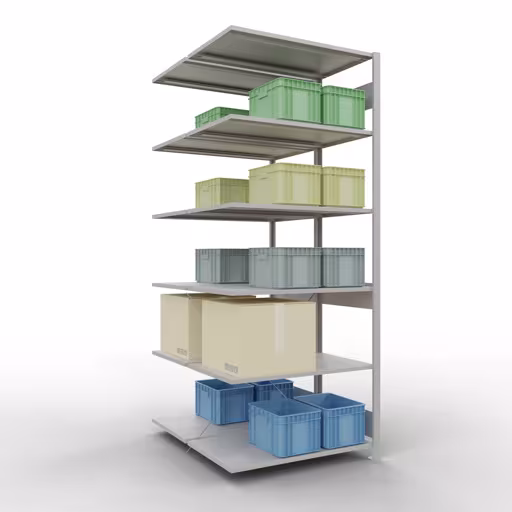Anbauregal, Doppelregal, Fachbodenregal Stecksystem MULTIplus150, 2500 x 1000 x (2x600) mm (HxBxT), 2x6 Fachböden, Kreuzstrebe, RAL 7035 lichtgrau von der Marke Schulte Lagertechnik aus der Produktreihe Fachbodenregale