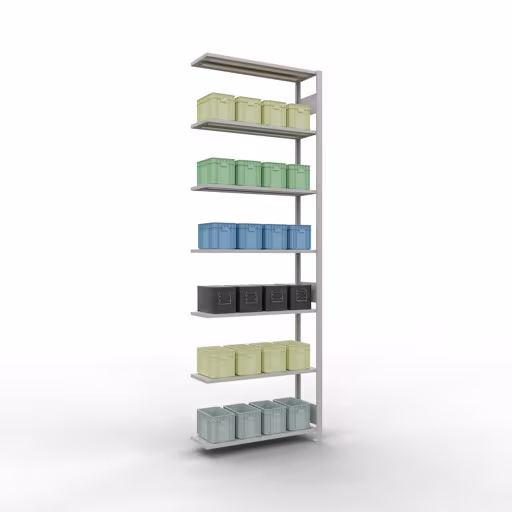 Abbildung Nr 11 des Artikels Anbauregal, Fachbodenregal Stecksystem MULTIplus85, 3000 x 1000 x 300 mm (HxBxT), 7 Fachböden, Längenriegel, RAL 7035 lichtgrau aus der Produktgruppe Stecksystem von der Marke Schulte Lagertechnik