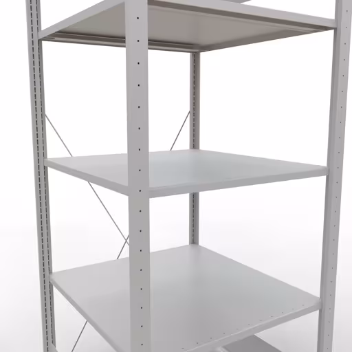 Andere Ansicht des Artikels Grundregal, Fachbodenregal Stecksystem MULTIplus150, 2000 x 750 x 800 mm (HxBxT), 5 Fachböden, Kreuzstrebe, RAL 7035 lichtgrau aus der Kategorie Stecksystem