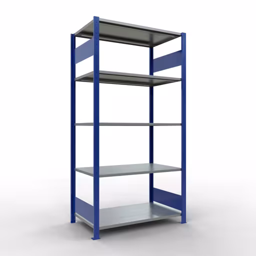 Grundregal, Fachbodenregal Stecksystem MULTIplus150, 2000 x 1000 x 600 mm (HxBxT), 5 Fachböden, Längenriegel, RAL 5010 enzianblau/verzinkt von Schulte Lagertechnik aus der Kategorie Stecksystem