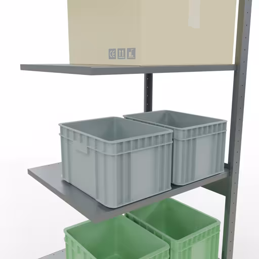 Zusatzbild des Artikels Anbauregal, Fachbodenregal Stecksystem MULTIplus150, 2500 x 750 x 600 mm (HxBxT), 6 Fachböden, Längenriegel, verzinkt aus Anbauregal